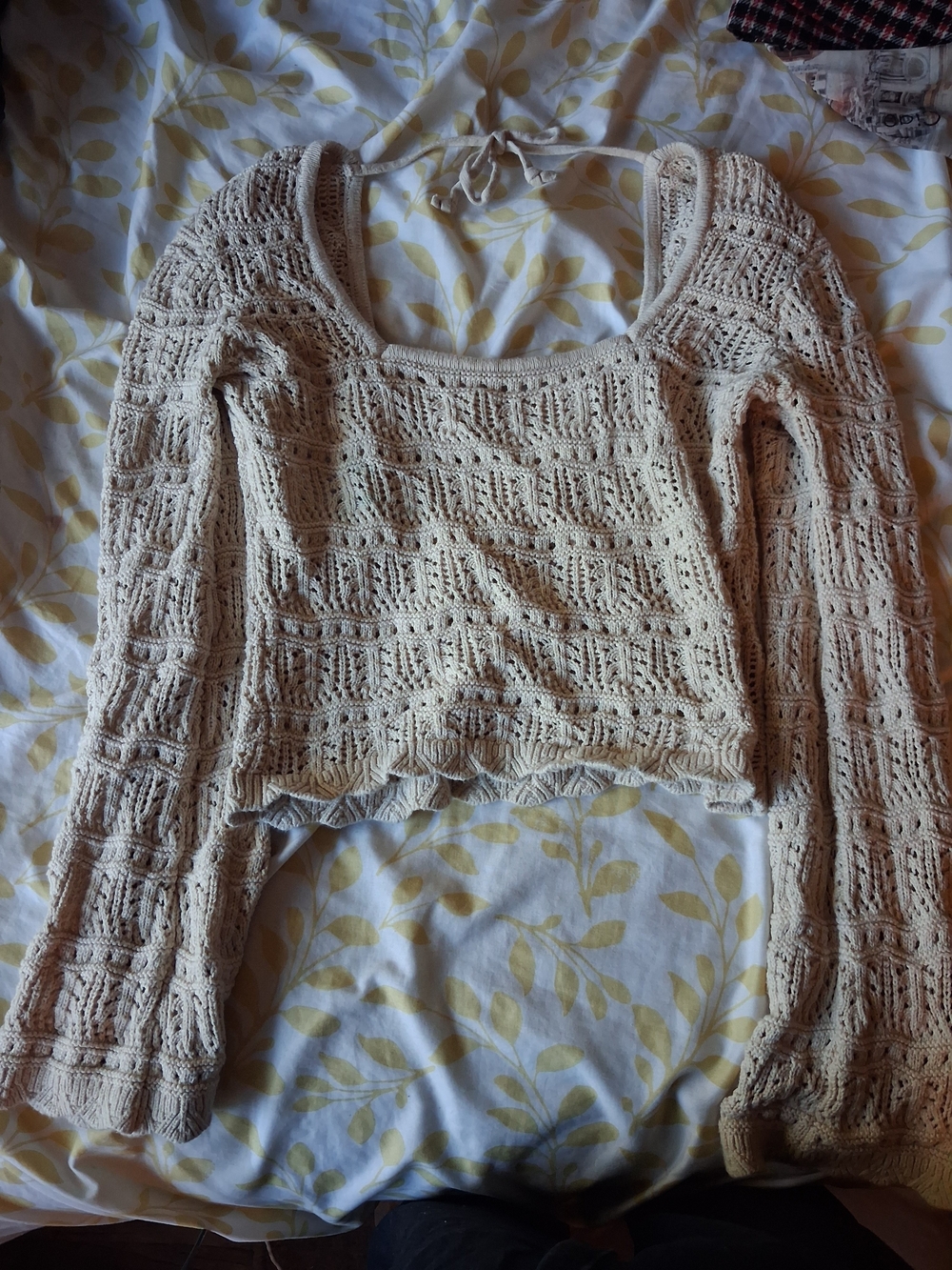 Hollister Cream Crochet Long-Sleeve Crop Top